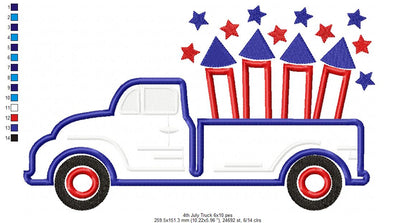4th of July Truck with Firecrackers - Applique