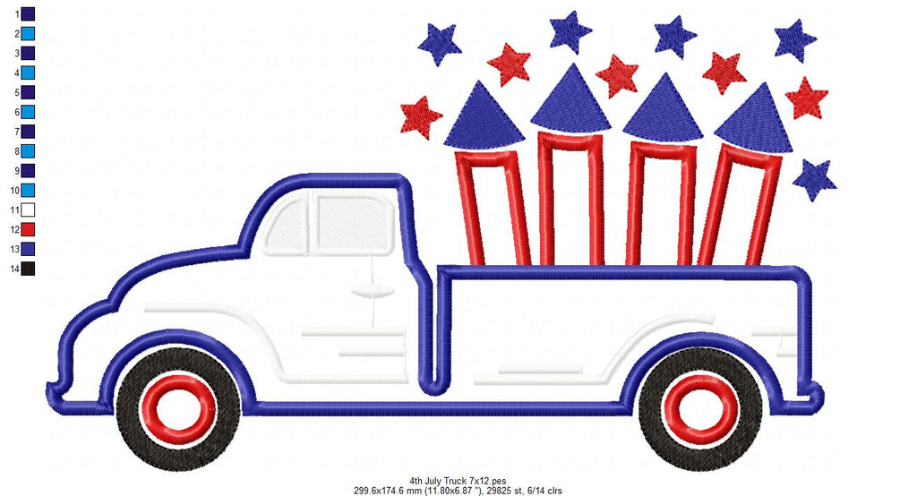 4th of July Truck with Firecrackers - Applique