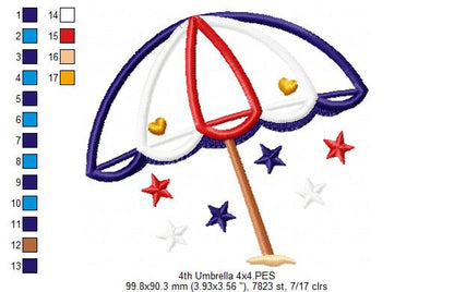 4th of July Summer Beach Umbrella - Applique - Machine Embroidery Design