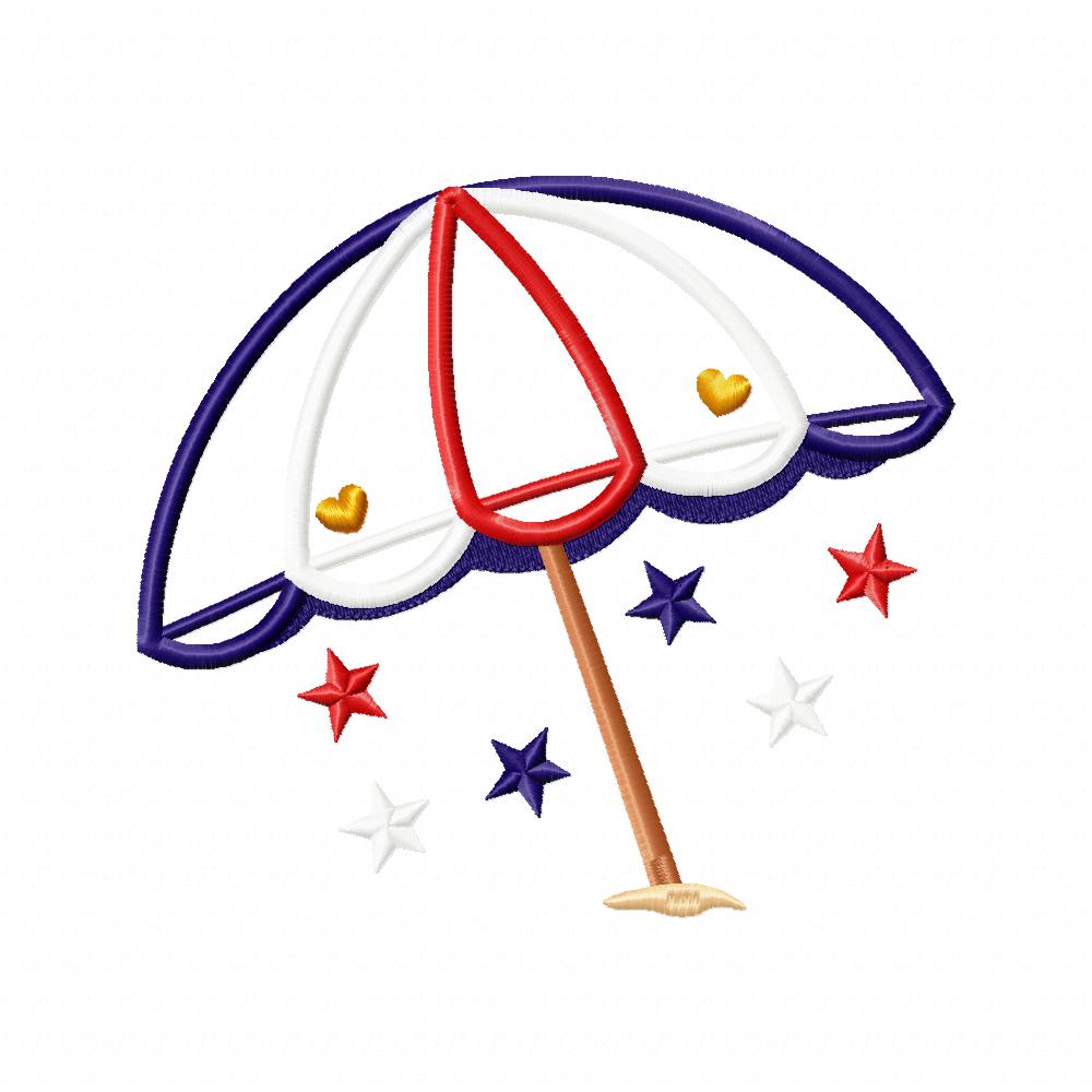 4th of July Summer Beach Umbrella - Applique - Machine Embroidery Design