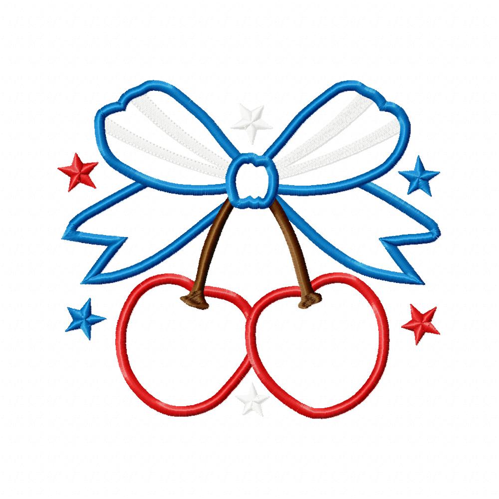 4th of July Coquette Cherry Bow - Applique - Machine Embroidery Design