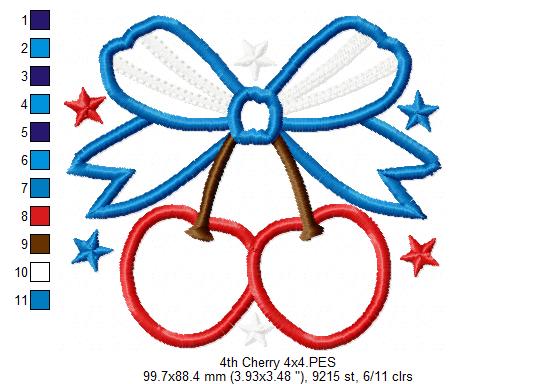 4th of July Coquette Cherry Bow - Applique - Machine Embroidery Design