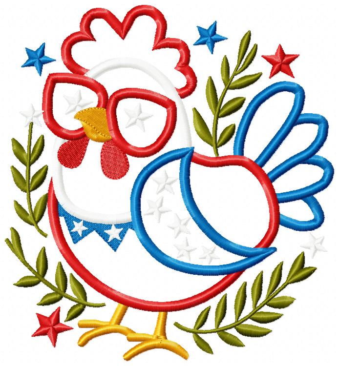 🎆 Patriotic Chicken Parade – Applique – Machine Embroidery Design