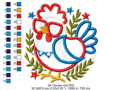 🎆 Patriotic Chicken Parade – Applique – Machine Embroidery Design