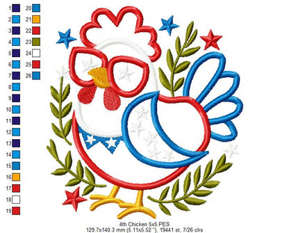 🎆 Patriotic Chicken Parade – Applique – Machine Embroidery Design