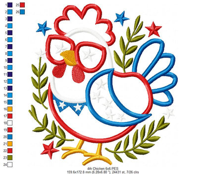 🎆 Patriotic Chicken Parade – Applique – Machine Embroidery Design