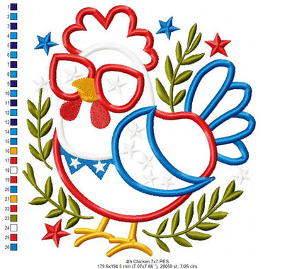 🎆 Patriotic Chicken Parade – Applique – Machine Embroidery Design