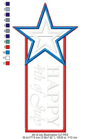 Happy 4th of July Bookmarker - ITH Project - Machine Embroidery Design