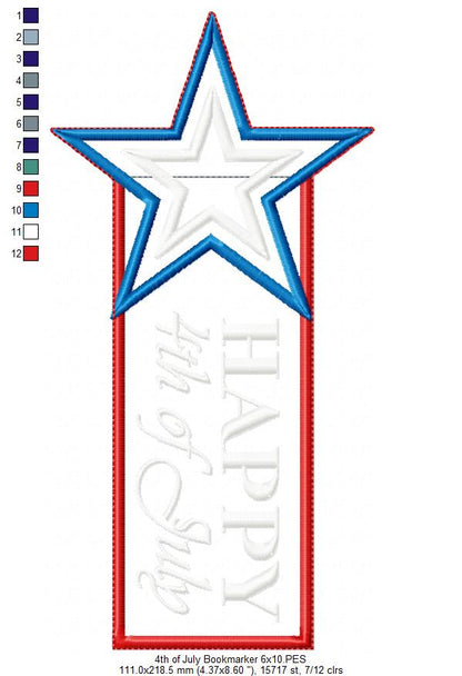 Happy 4th of July Bookmarker - ITH Project - Machine Embroidery Design