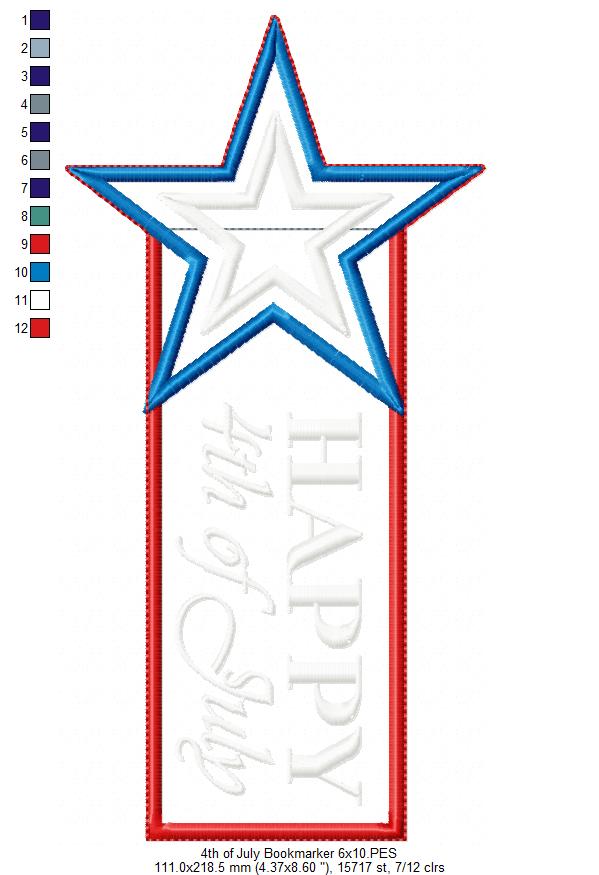 Happy 4th of July Bookmarker - ITH Project - Machine Embroidery Design