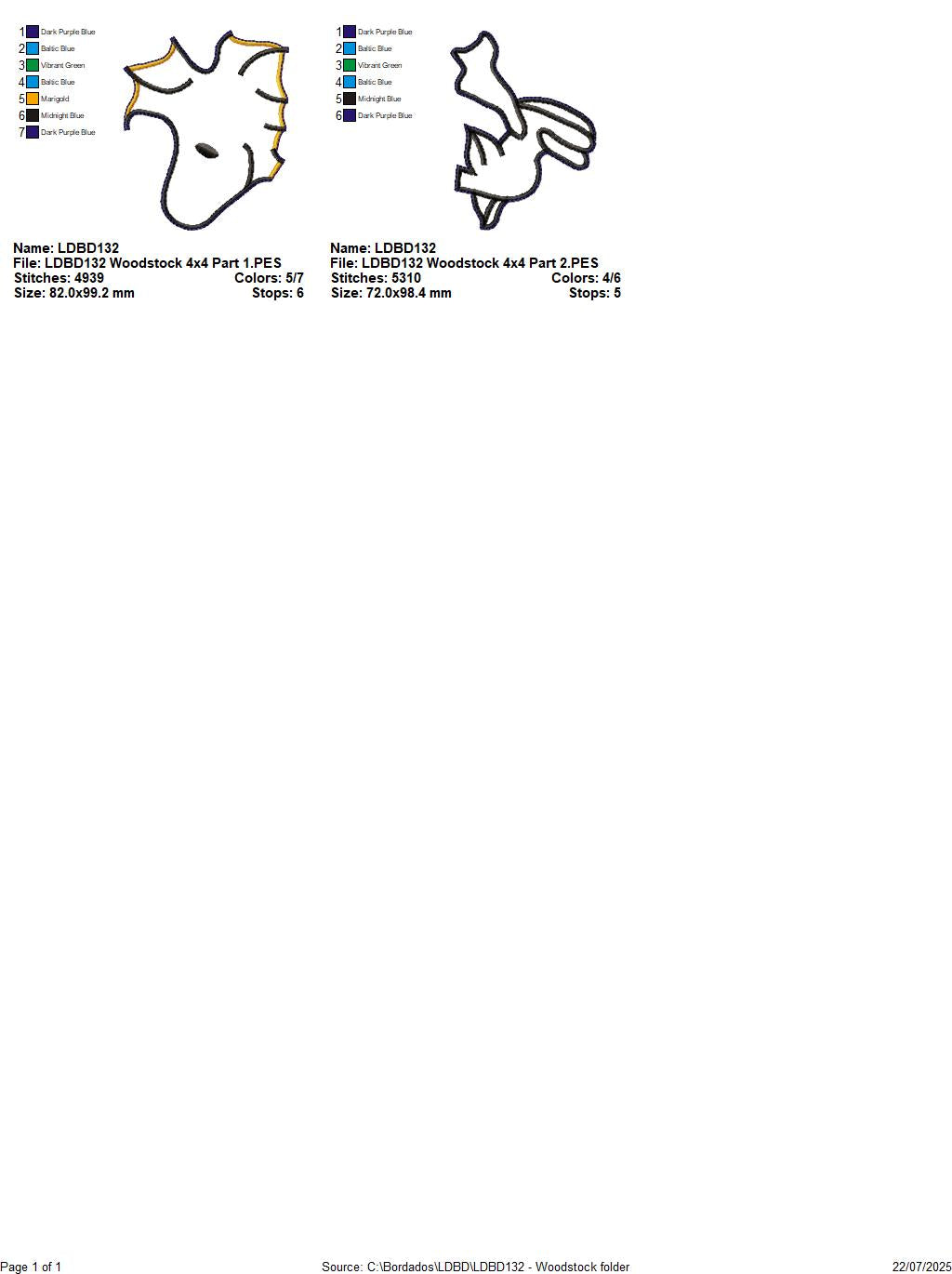 Woodstock Bird – ITH Project – Machine Embroidery Design