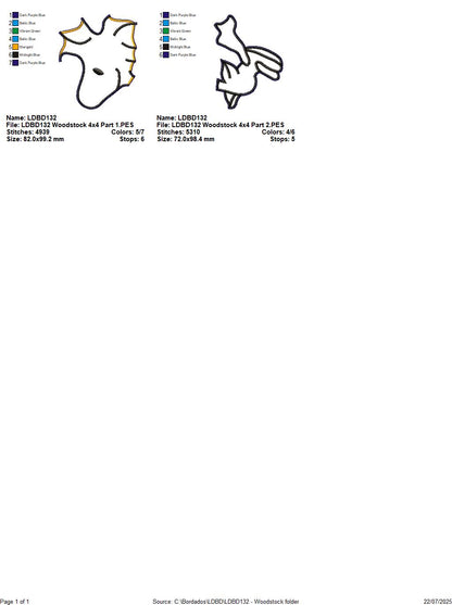 Woodstock Bird – ITH Project – Machine Embroidery Design