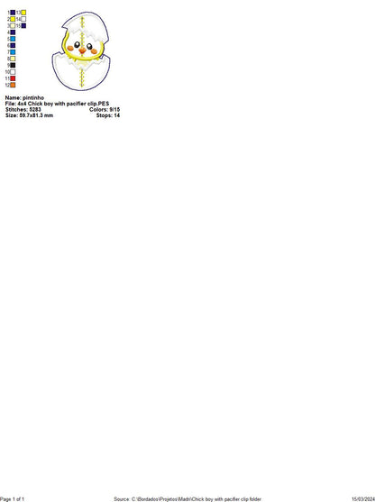 Chick Boy Pacifier Holder - ITH Project - Machine Embroidery Design