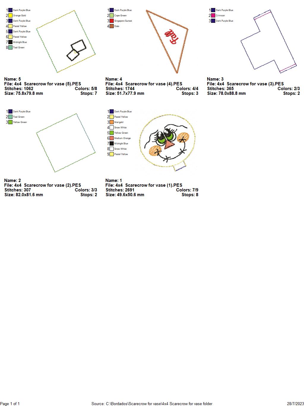 Scarecrow Vase Ornament - ITH Project - Machine Embroidery Design