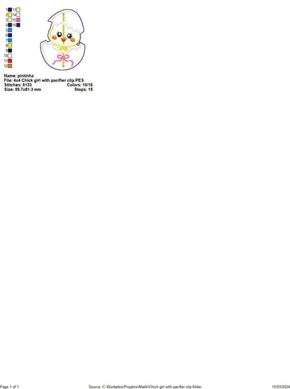 Chick Girl Pacifier Holder - ITH Project - Machine Embroidery Design