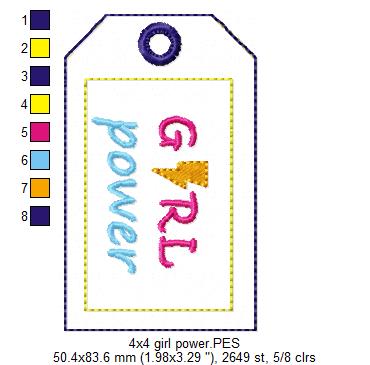 Girl Power Tag - ITH Project - Machine Embroidery Design
