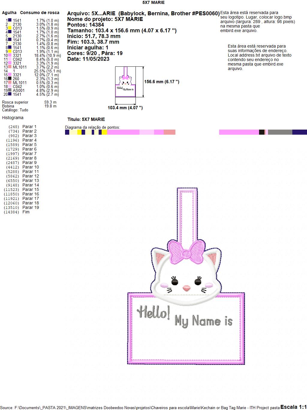 Marie Keychain/Bag Tag - ITH Project - Machine Embroidery Design