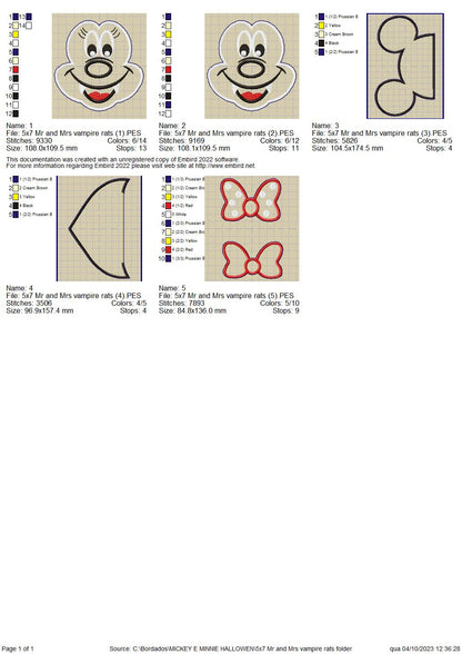 Mickey and Minnie Vampire - ITH Project - Machine Embroidery Design