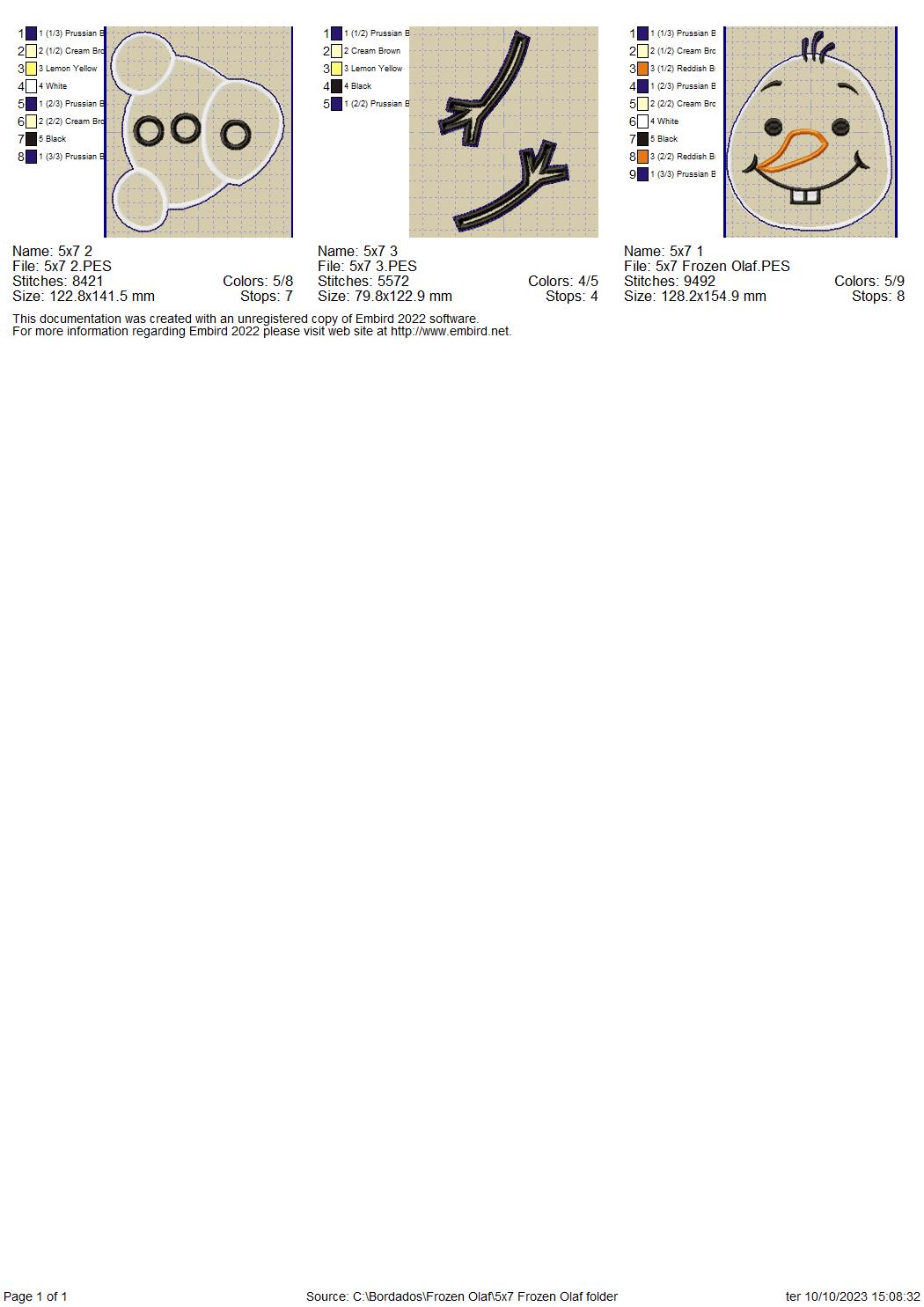 Olaf Frozen Ornament - ITH Project - Machine Embroidery Design