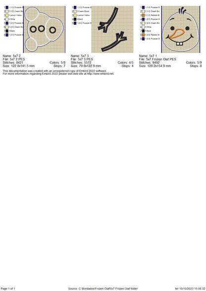 Olaf Frozen Ornament - ITH Project - Machine Embroidery Design