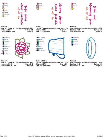 Floral Teacup Towel Holder – ITH Project – Machine Embroidery Design