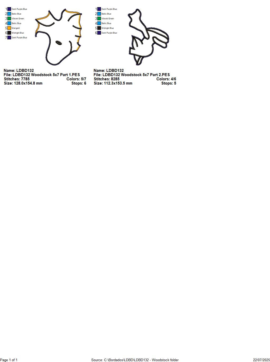 Woodstock Bird – ITH Project – Machine Embroidery Design