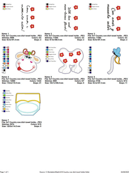 Country Cow Towel Holder – ITH Project – Machine Embroidery Design