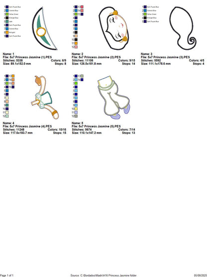 Princess Jasmine – ITH Project – Machine Embroidery Design