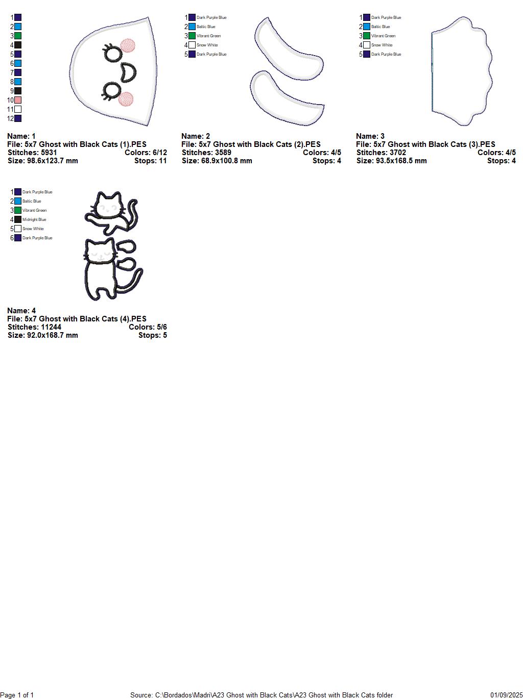 Ghost with Two Black Cats – ITH Project – Machine Embroidery Design