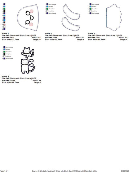 Ghost with Two Black Cats – ITH Project – Machine Embroidery Design