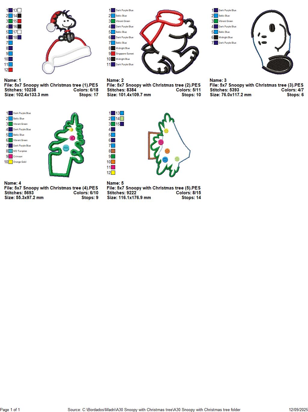 Snoopy with Christmas Tree - ITH Project - Machine Embroidery Design