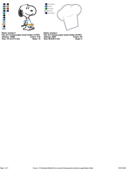 Snoopy Chef Paper Towel Holder Cover – ITH Project – Machine Embroidery Design