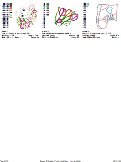 Rabbit in boot with tulips - ITH Project - Machine Embroidery Design