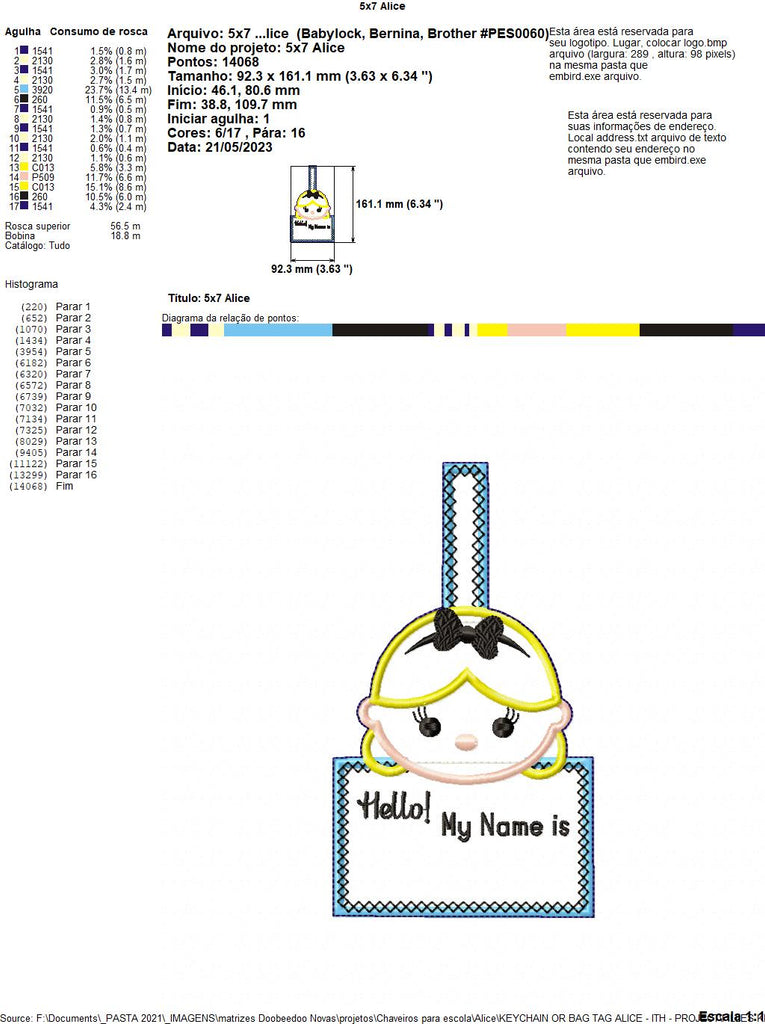 Alice Keychain/Bag Tag - ITH Project - Machine Embroidery Design
