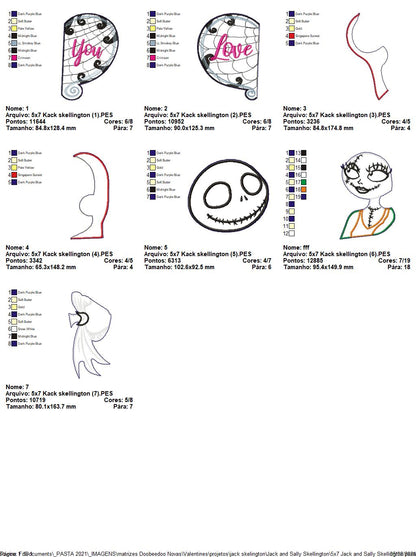 Jack and Sally Skellington Couple Valentine's Day - ITH Project - Machine Embroidery Design