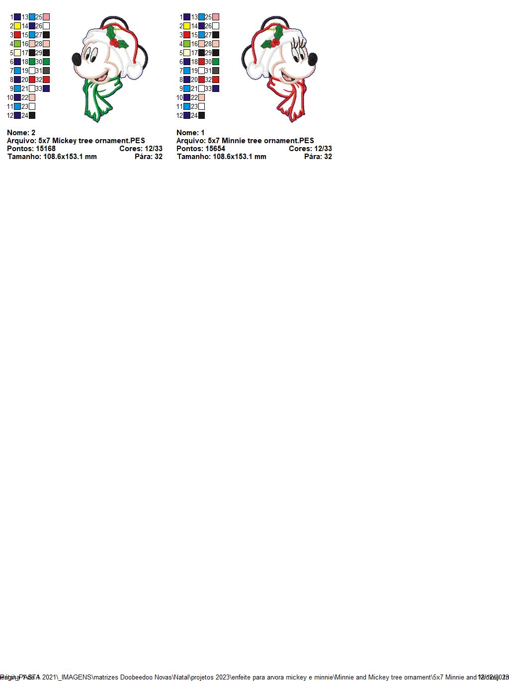 Mickey and Minnie Christmas Tree Ornaments - ITH Project - Machine Embroidery Design
