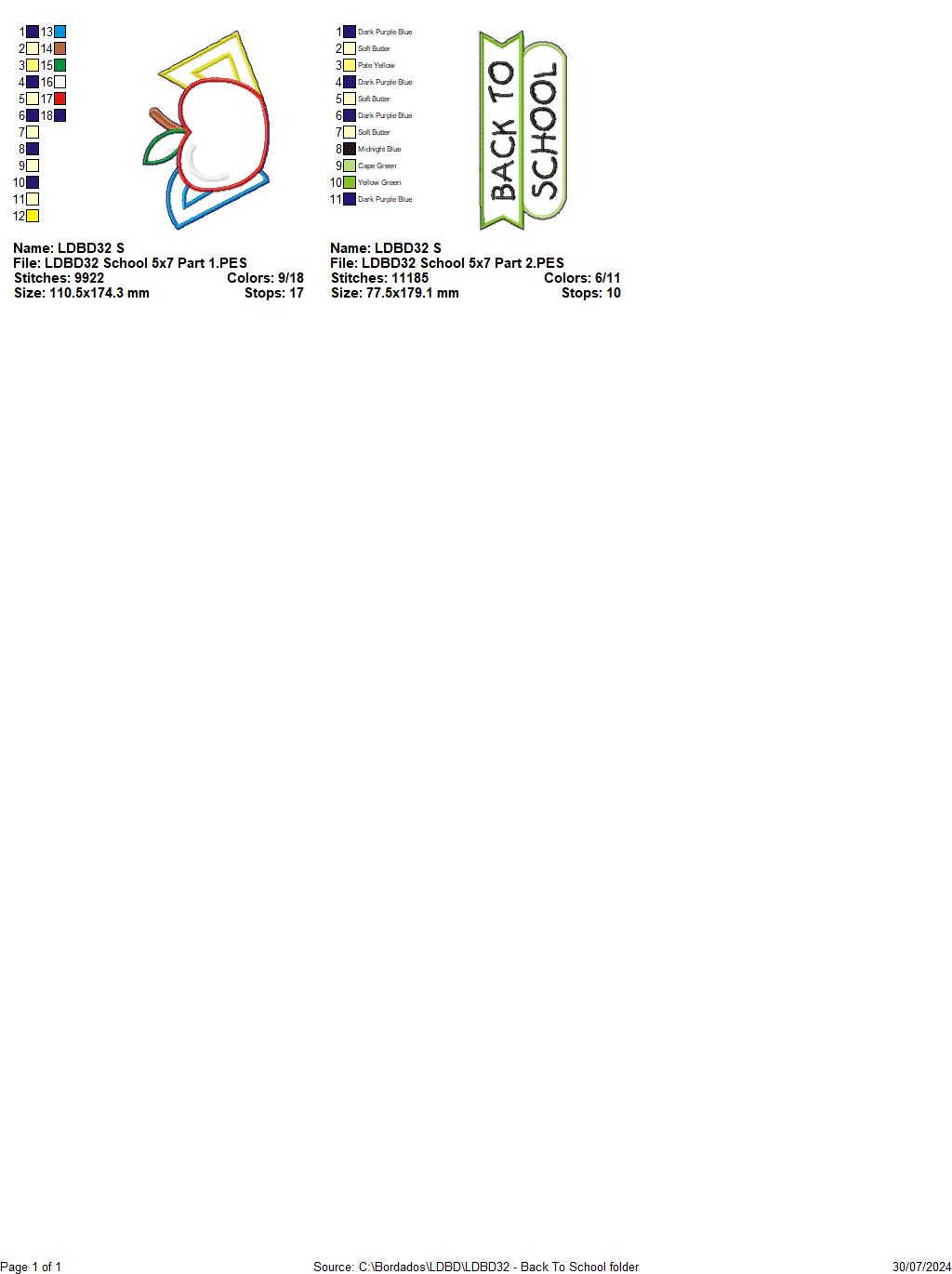 Back to School - ITH Project - Machine Embroidery Design