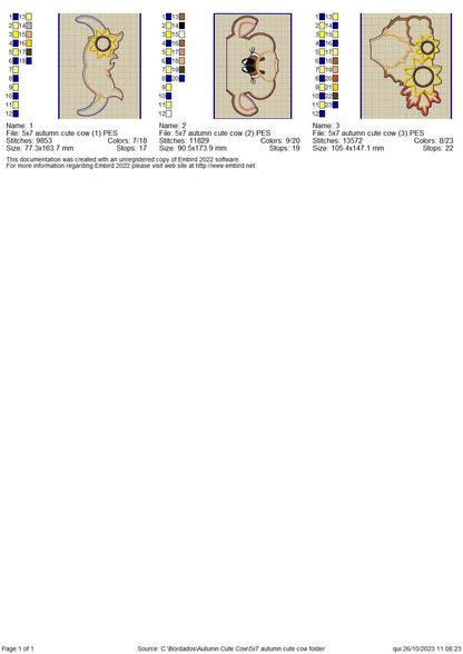 Autumn Cute Cow - ITH Project - Machine Embroidery Design