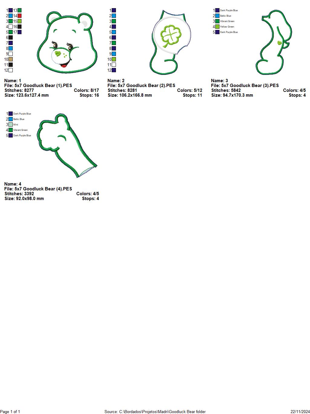 Goodluck Bear Care Bears - ITH Project - Machine Embroidery Design