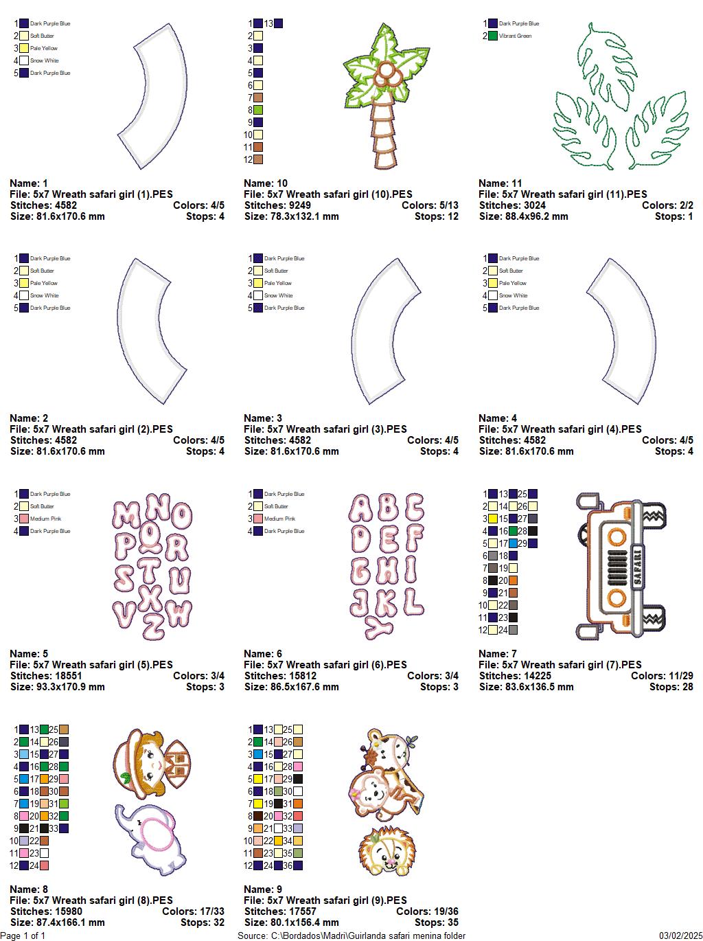 Safari Wreath Door Ornament Girl - ITH Project - Machine Embroidery Design