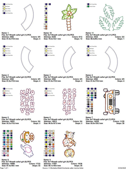 Safari Wreath Door Ornament Girl - ITH Project - Machine Embroidery Design