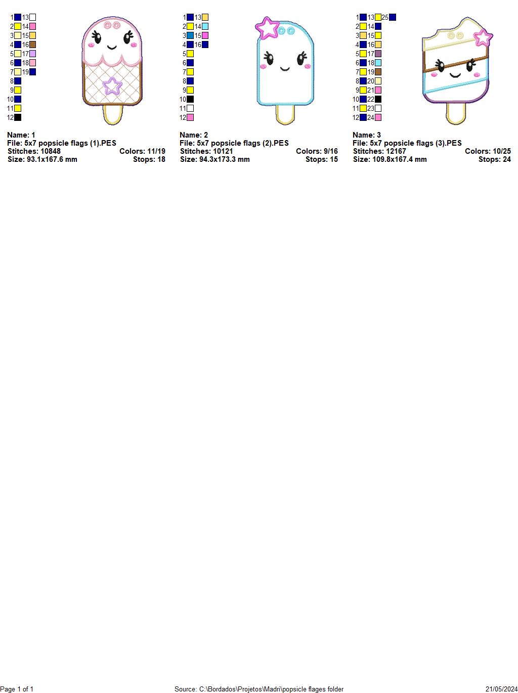 Popsicles Flags Summer - ITH Project - Machine Embroidery Design