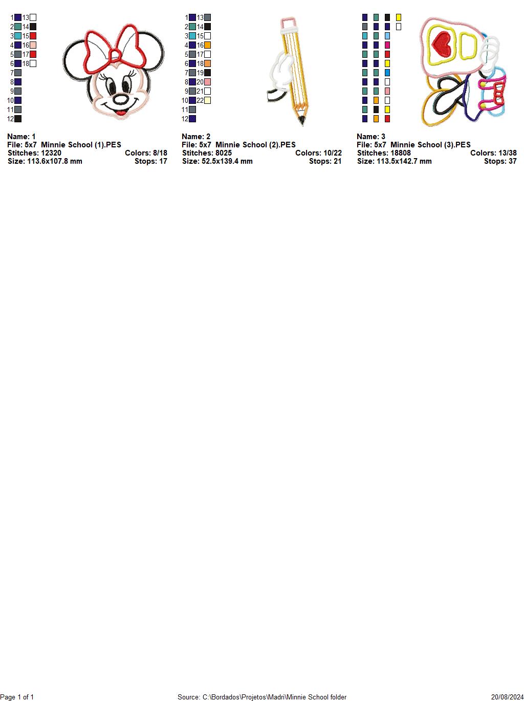 Back to School Minnie - ITH Project - Machine Embroidery Design