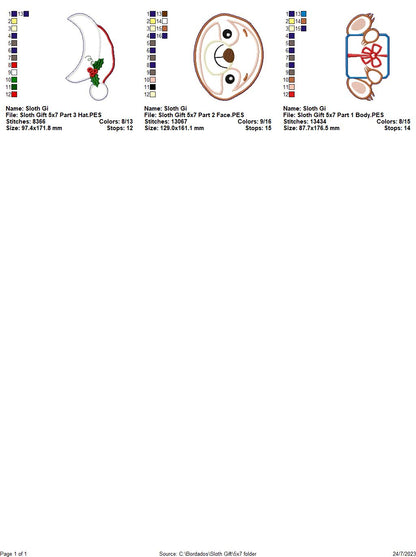 Christmas Sloth Holding a Gift - ITH Project - Machine Embroidery Design