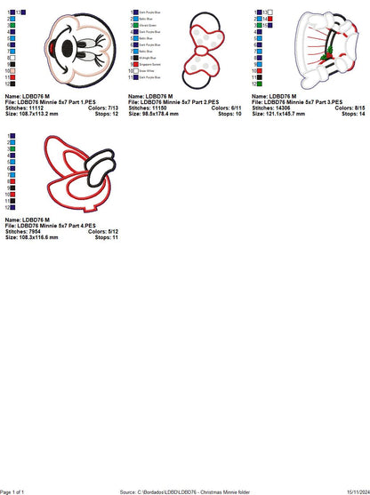 Christmas Minnie - ITH Project - Machine Embroidery Design