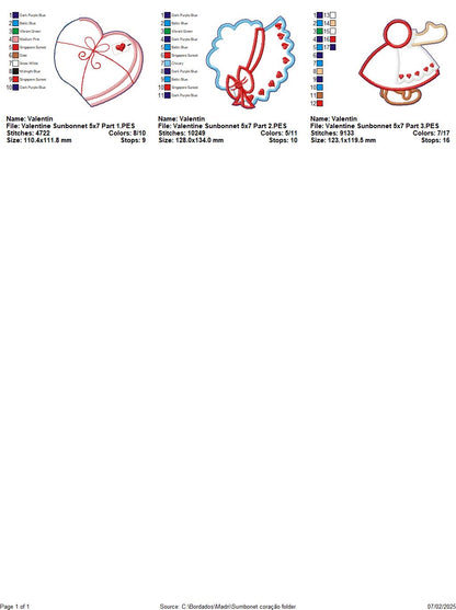 Valentine Sunbonnet - ITH Project - Machine Embroidery Design