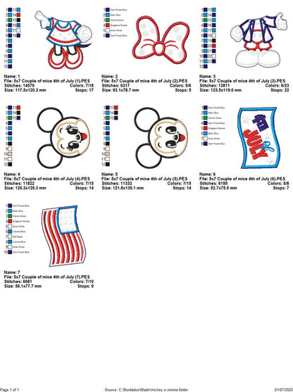 4th of July Mickey and Minie - ITH Project - Machine Embroidery Design