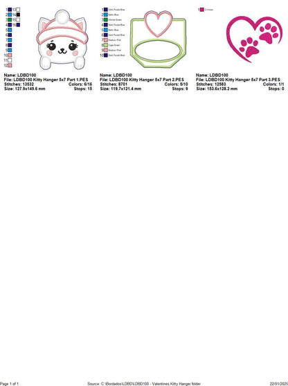 Valentine's Kitty Dish Cloth Hanger - ITH Project - Machine Embroidery Design