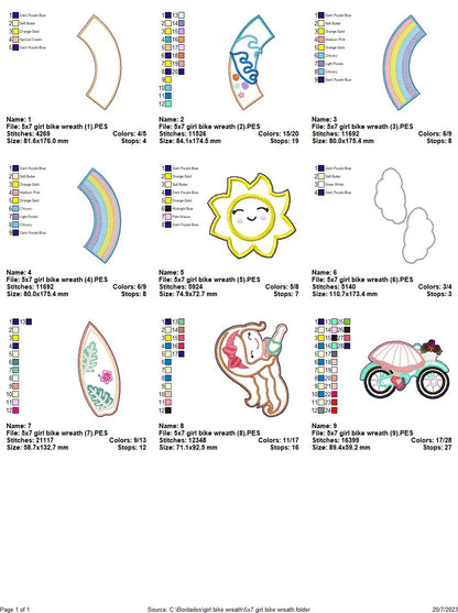 Bike Girl Wreath Ornament - ITH Project - Machine Embroidery Design