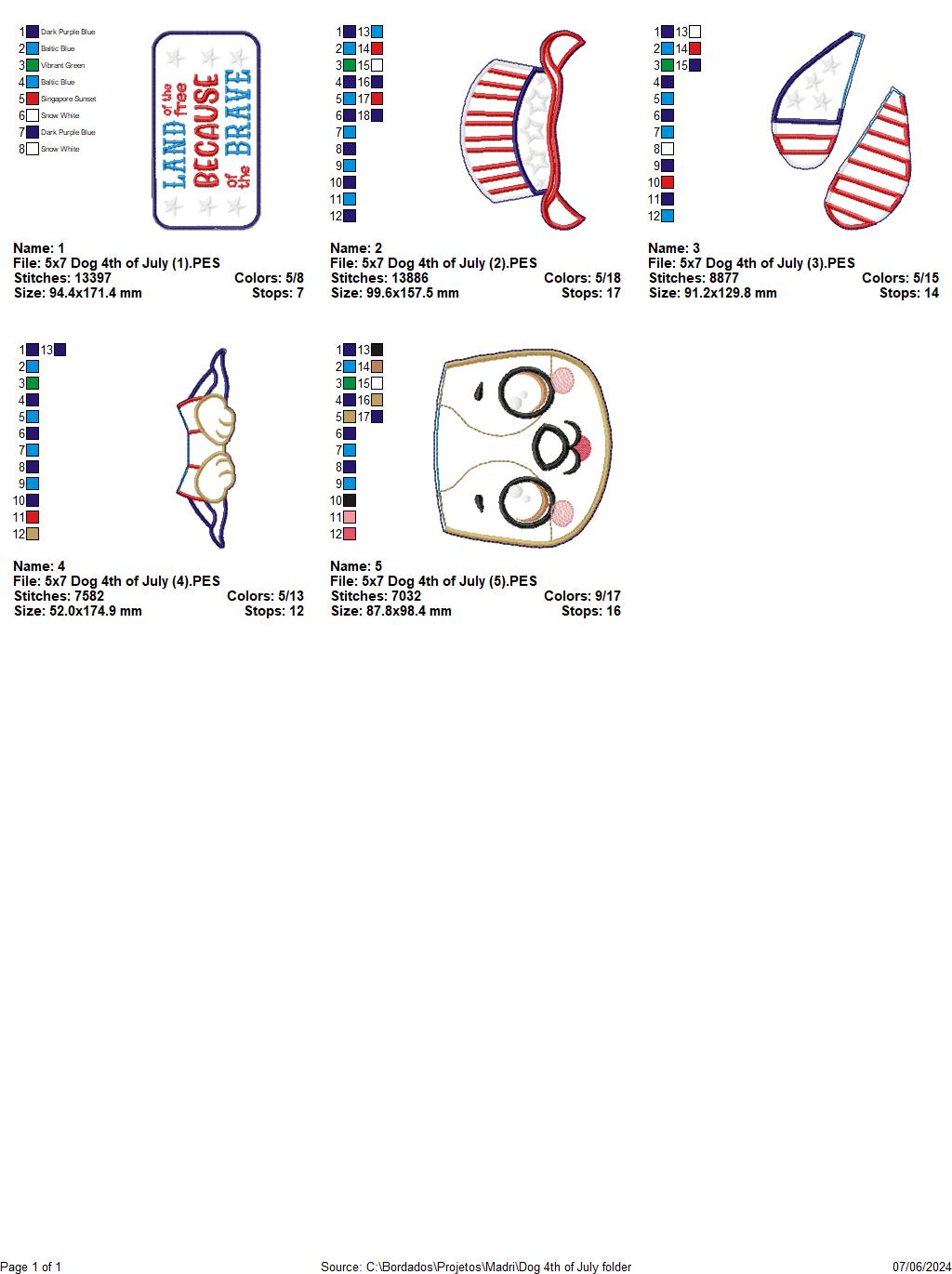 Dog 4th of July Land of the Free - ITH Project - Machine Embroidery Design